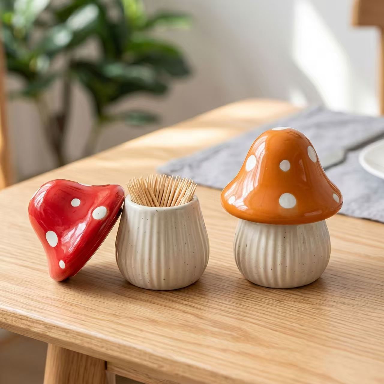 Home Decor Organizer - Cartoon Paddestoel Keramische Opbergpotten Thuis Desktop