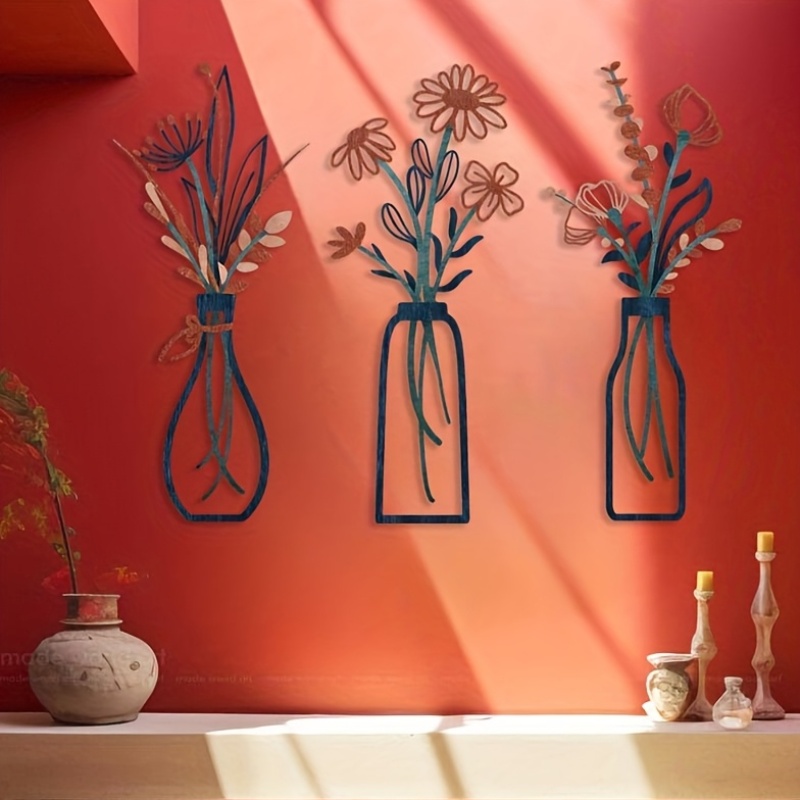 Home Decor Vase With Flowers - 3 grote bloemige wandkunstsculpturen - moderne