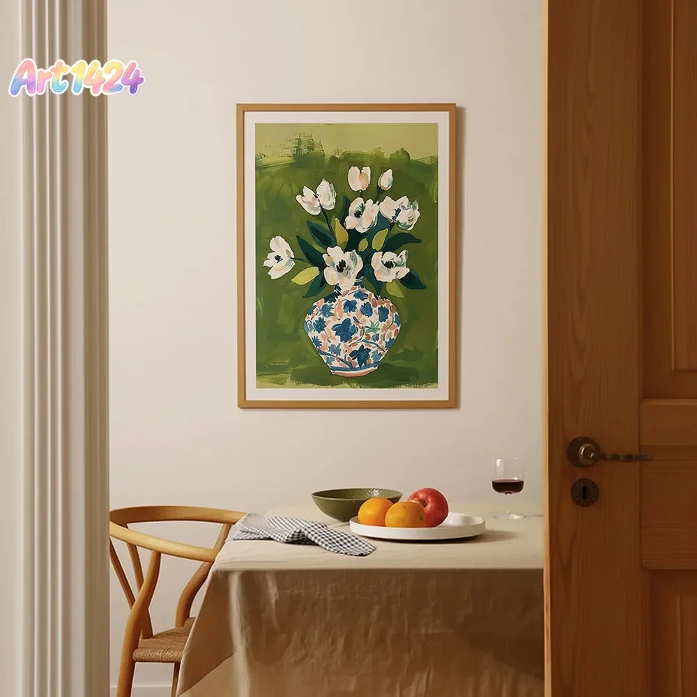 Home Decor Vase With Flowers - Kleurrijke bloemen in vaas canvas schilderij