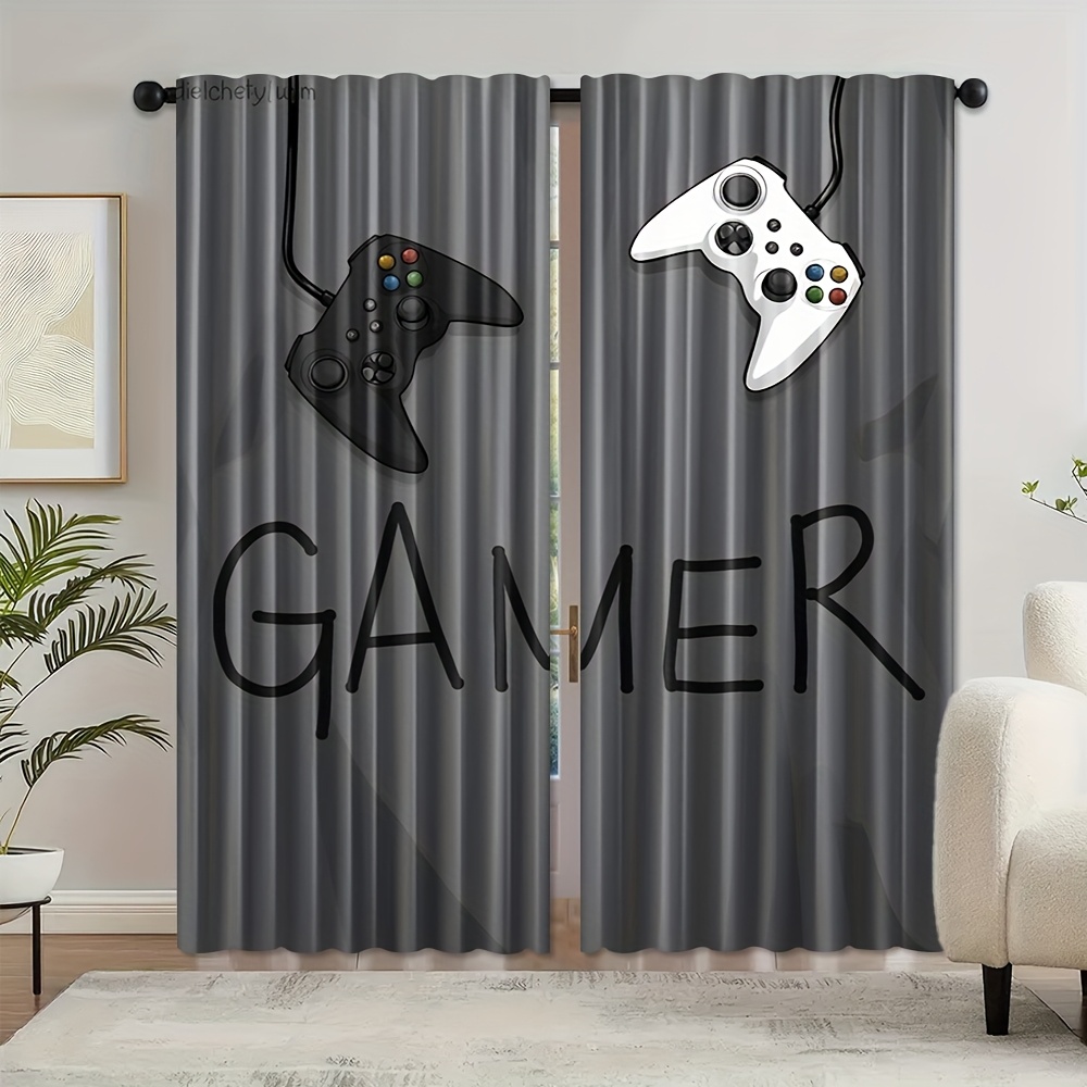 Home Decor Youtube Videos - Gamer Text Controller-gordijnen, zwart-witte gamepad-print verduisterende