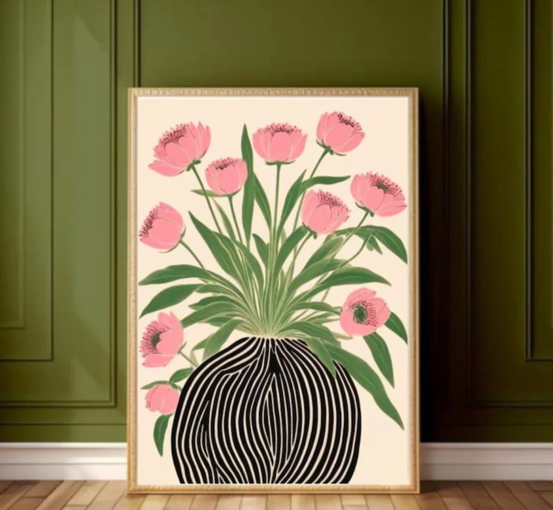 Home Decor Vase With Flowers - Een frameloze bloemenposter, Matisse kunst aan