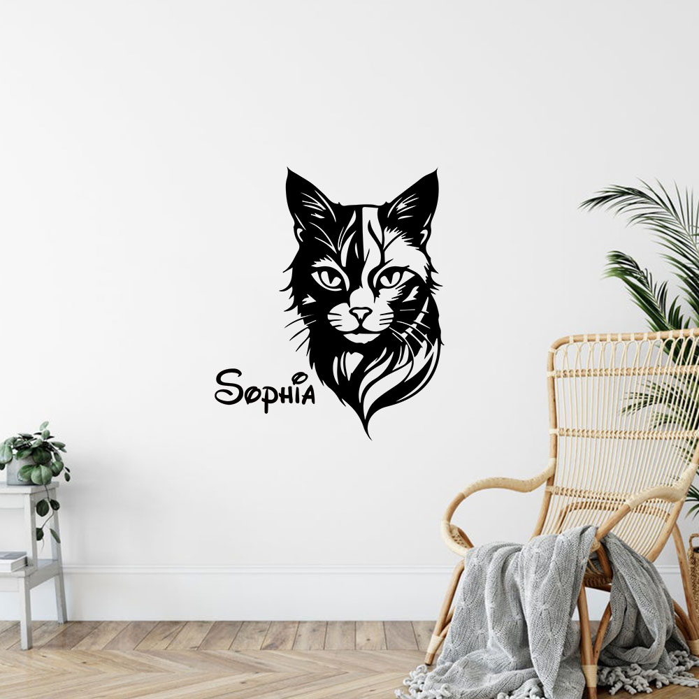 Home Decor Sticker - 1PC Leuke Kat Gepersonaliseerde Naam Muurkunst