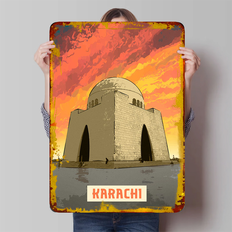 Home Decor Karachi - Karachi Pakistan Landmark ingelijste metalen muurkunst