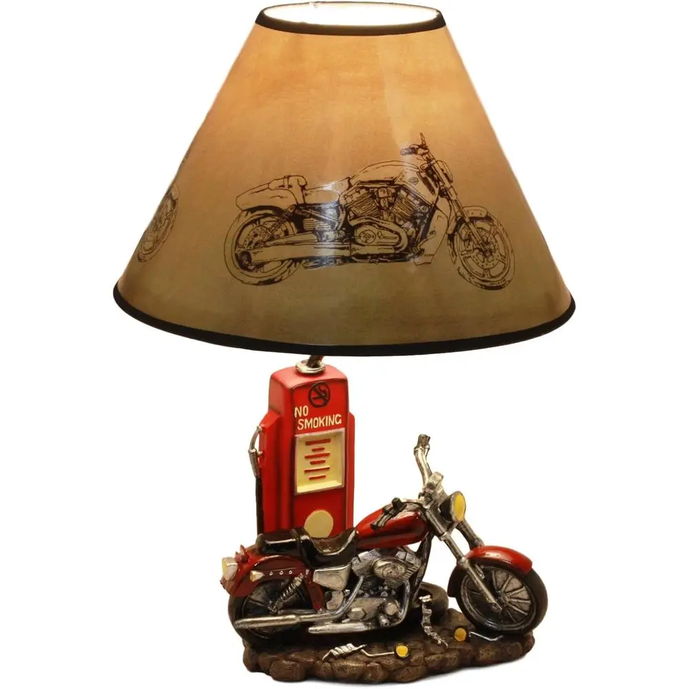 Home Decor Lamp - Vintage retro rode motorfiets benzinepomp bureaulamp,