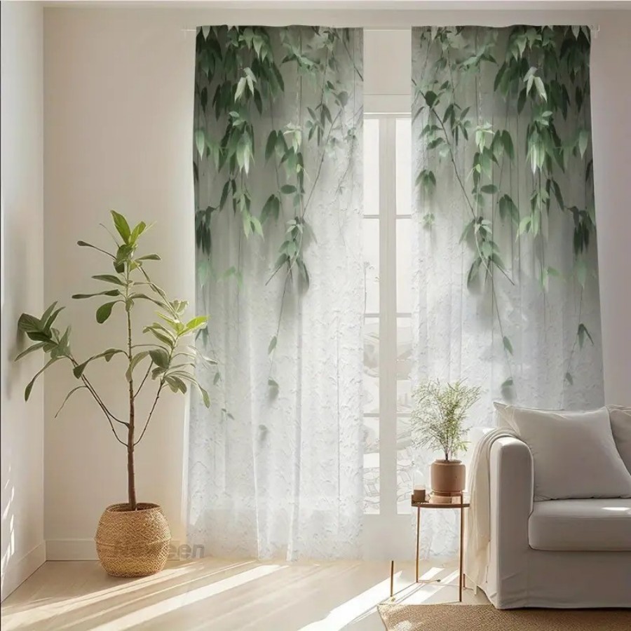 Home Decor Wall Panels - 2 stuks digitaal bedrukt transparant gordijn,
