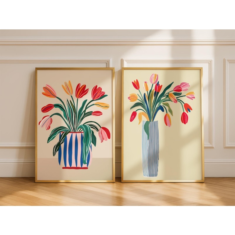 Home Decor Vase With Flowers - 2 stuks tulpbloemen canvas kunst aan