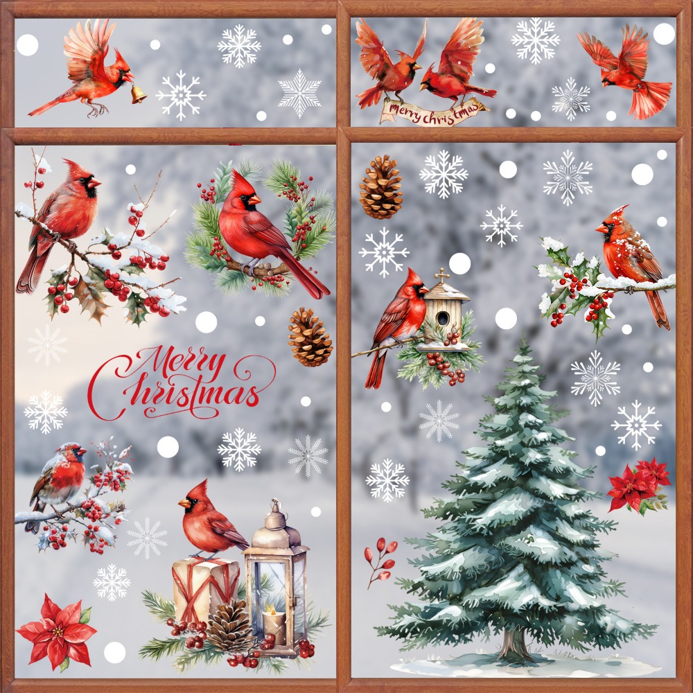 Home Decor Xmas Tree - 9 stks Kerst Raamstickers Kardinaal Vogels