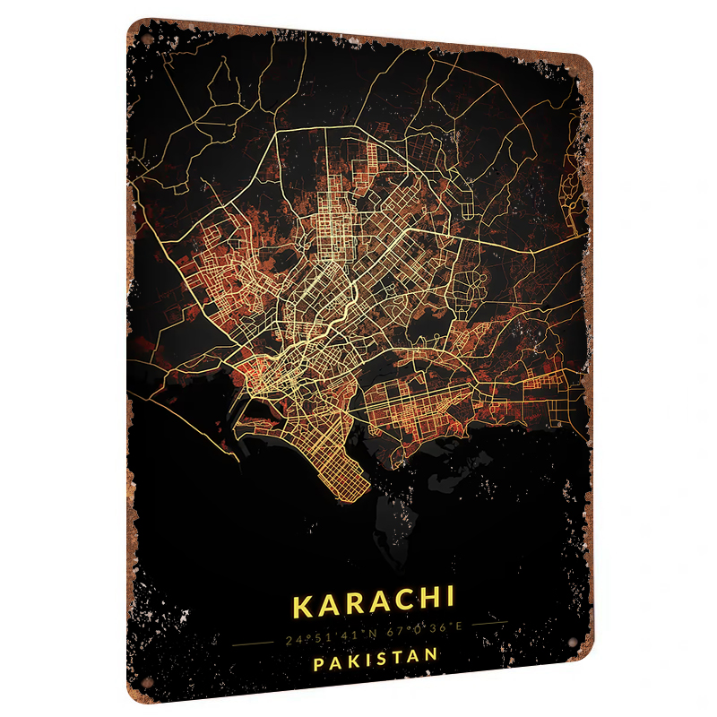 Home Decor Karachi - Karachi Pakistan stadskaart metalen muur kunst