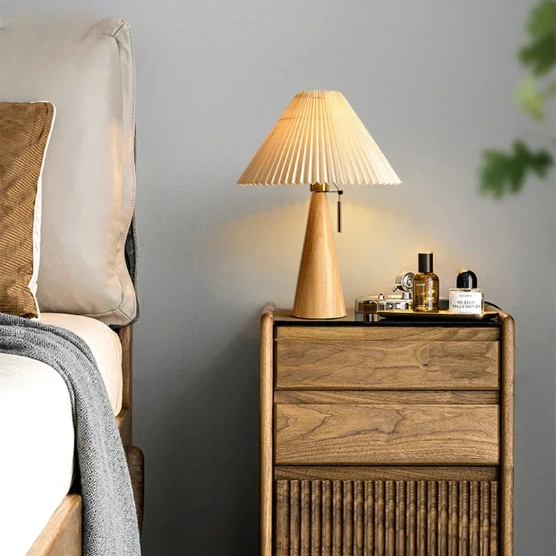 Home Decor Lamp - Retro geplooide tafellamp Scandinavische massief houten