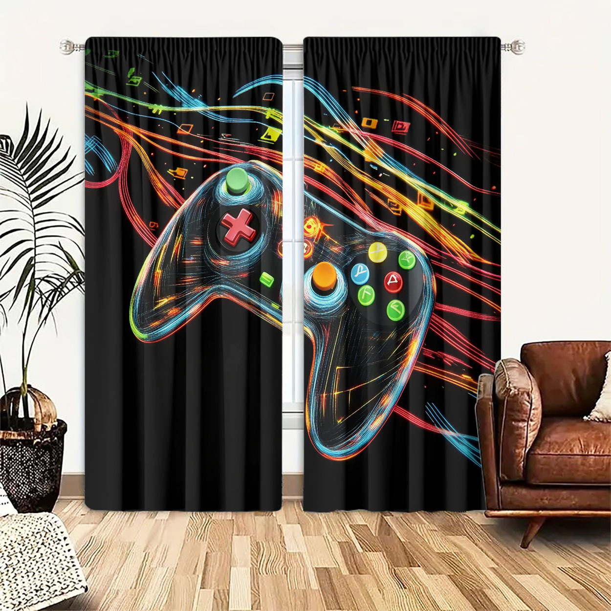 Home Decor Youtube Videos - Neon Gaming Controller Gordijn 2 stuks